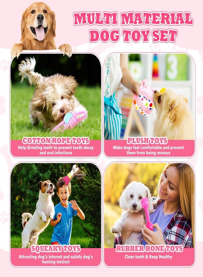 RoundFunny 11 Pcs Dog Birthday Toy Gift for Dog Birthday Cake Puppy Girl Boy Squeak Toys Interactive Puppy Gift with Box for Small Medium Size(Classic,Pink) - Image 5
